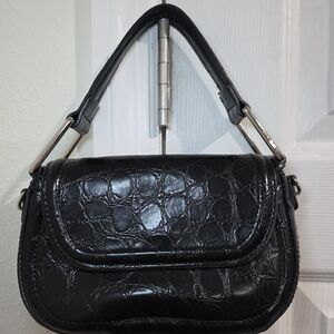 ZARA Black Croc Embossed Shoulder Bag Crossbody Mini Purse Silver Hardware Y2K